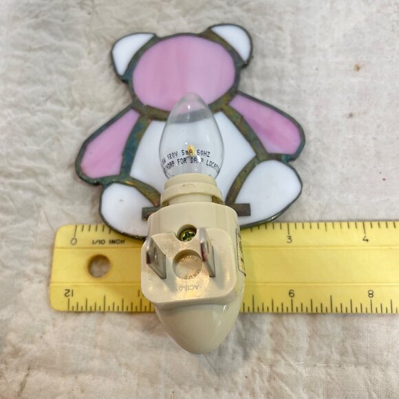 VintageTeddy Bear Stained Glass Night Light  Plug-In  Kids Room Decor  Pink & Wh - Picture 8 of 8
